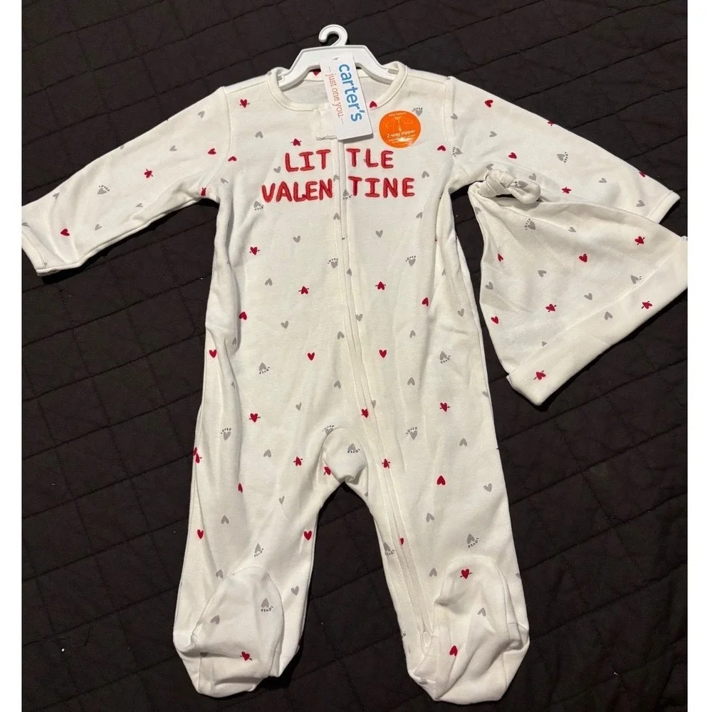 Just One You Carters Baby Little Valentine Heart Footed Sleeper Hat Set 9M NWT